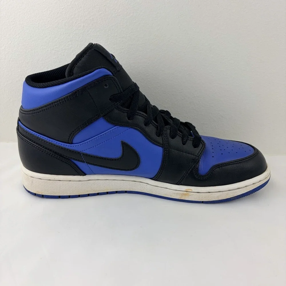 Air Jordan 1 Mid Black Royal Blue DQ8426-042 Men's Size 10 Leather Sneakers